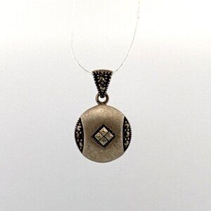 Vintage Estate Sterling Silver 925 Round Marcasite Pendant No Chain 2.9g
